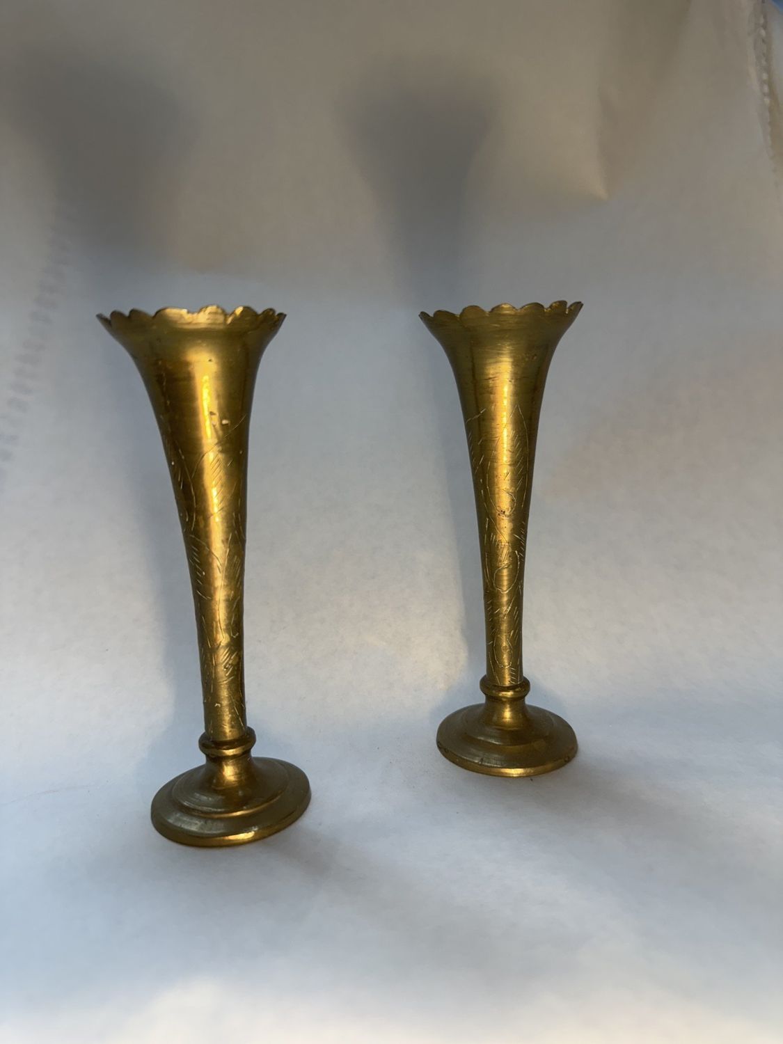 Vintage Brass Etched Vases (Pair)