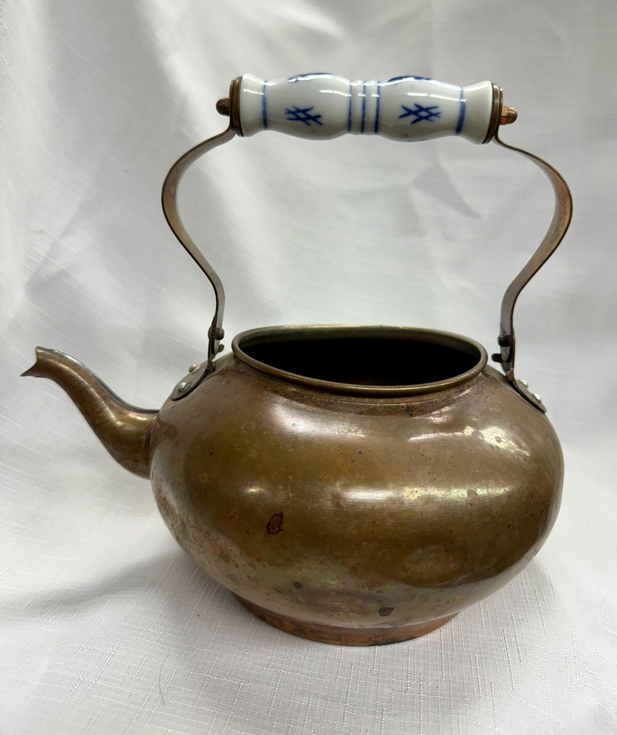 Copper Kettle with Blue &amp; White Handle