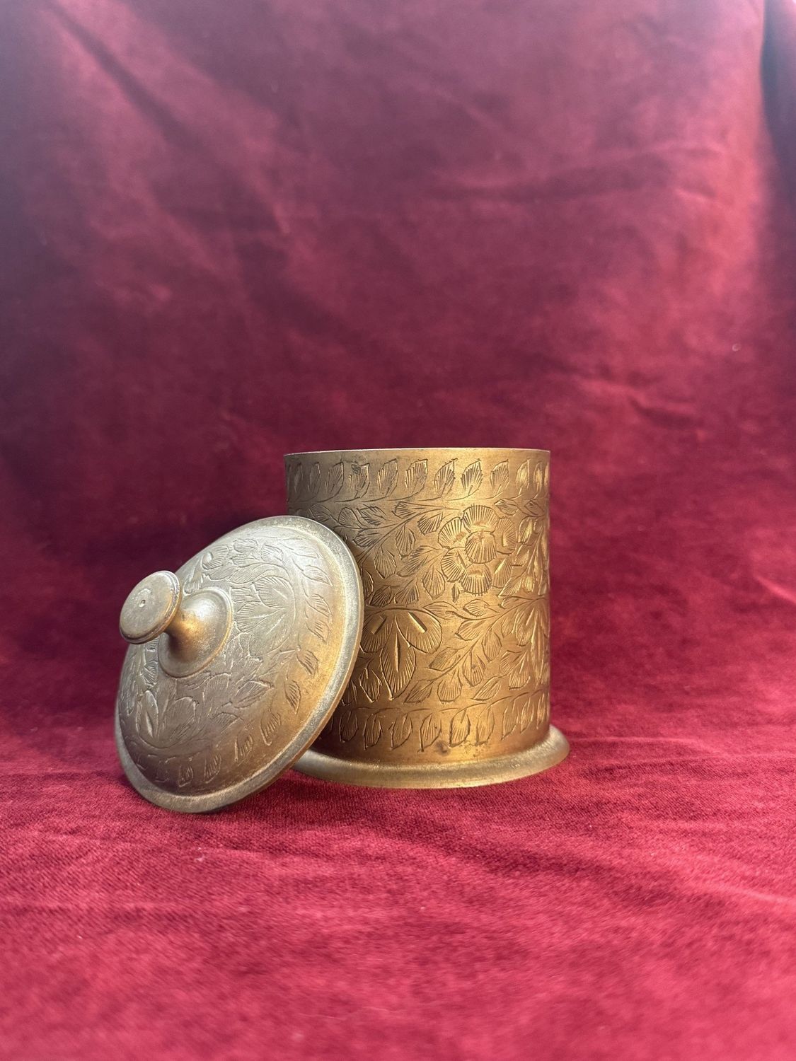 2 Piece Brass Etched Floral Lid Canister