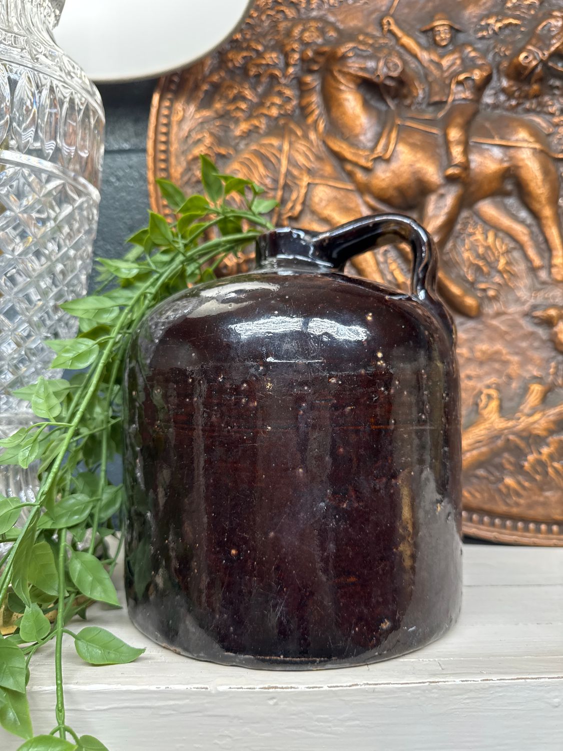 Vintage Rare 1800s Albany Slip Glaze Whiskey Jug Moonshine Stoneware Crock
