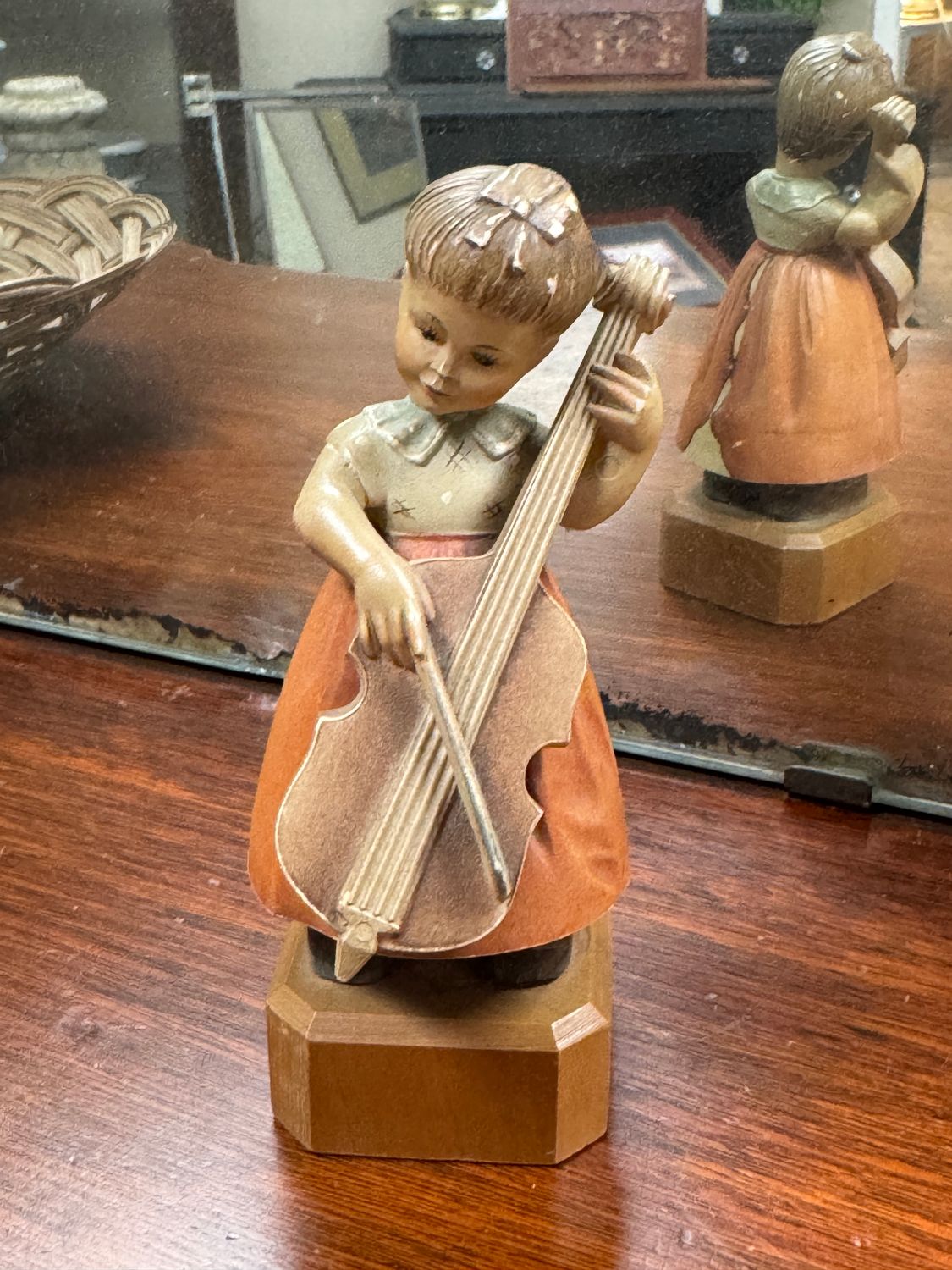 Vintage Anri Toriat Wood Girl with Violin Figurine
