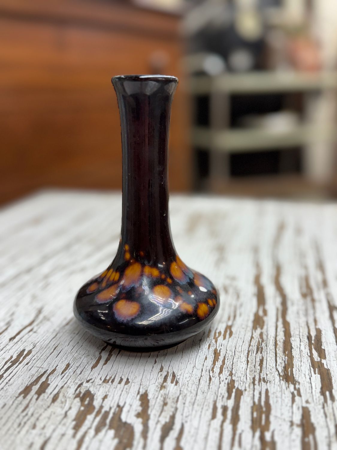 Vintage Brown Splatter Glaze Vase