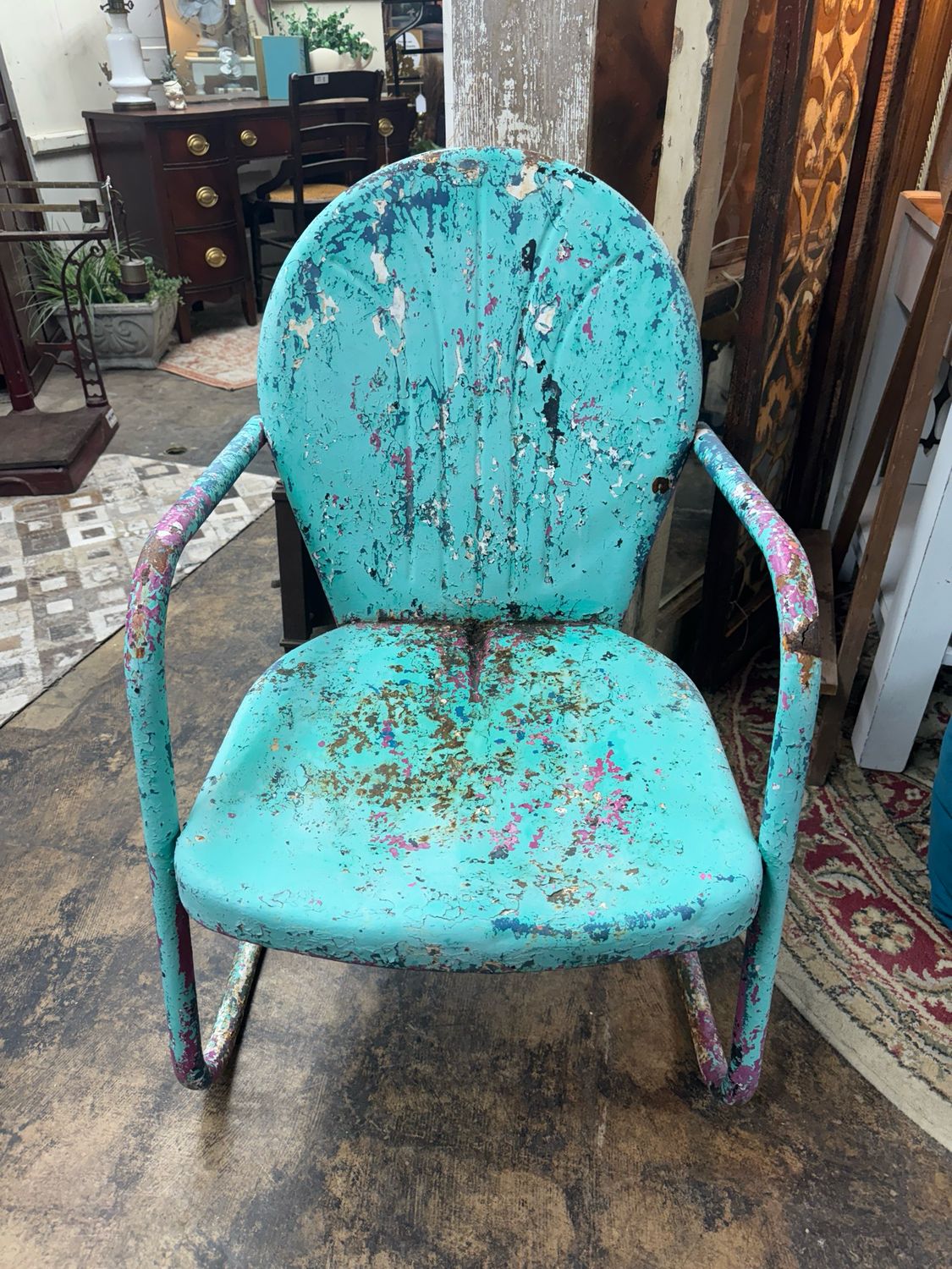Vintage Metal Outdoor Chair with Chippy Paint