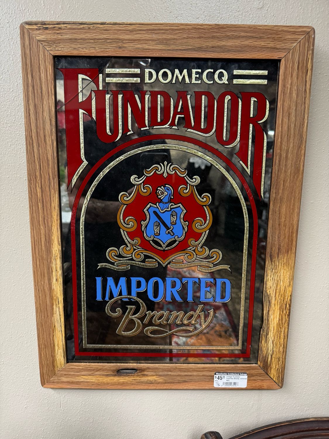 vintage Fundador Imported Brandy mirrored sign