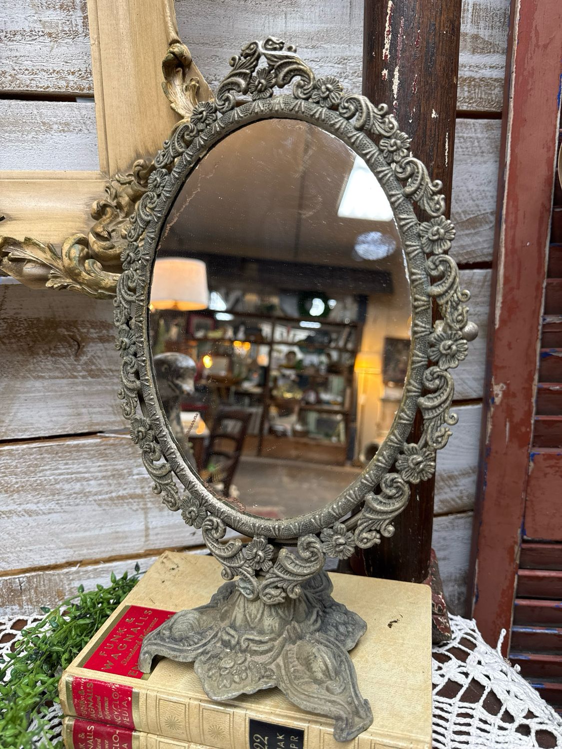 Vintage MCM Hollywood Regency Gold Floral  Mirror