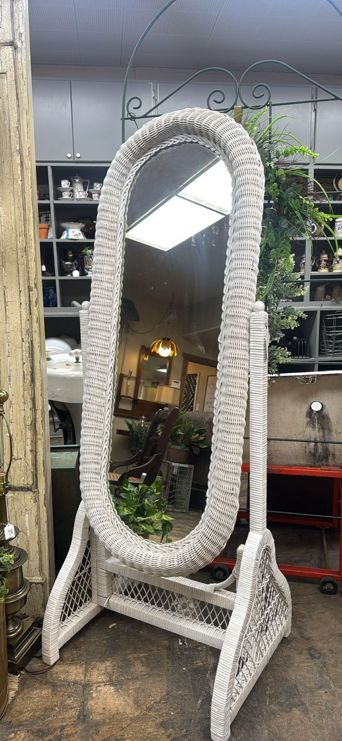 Vintage Wicker Oval Mirror
