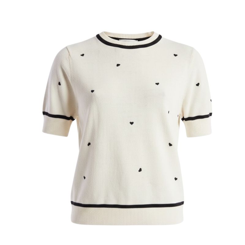 Mini Heart Embroidered Tee - Cream/Black