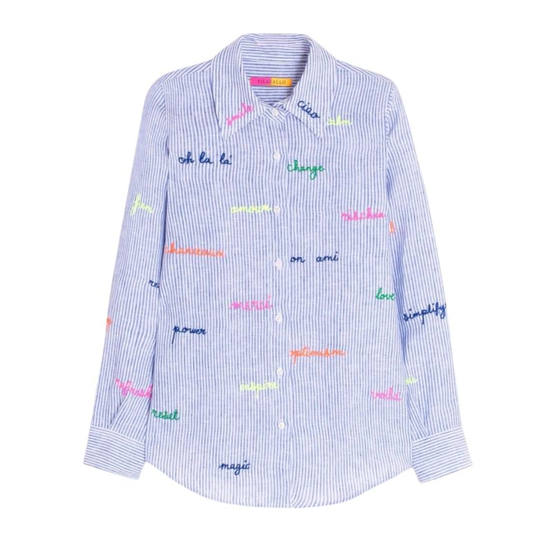 Mafalda Writing Top - Blue &amp; White Stripe