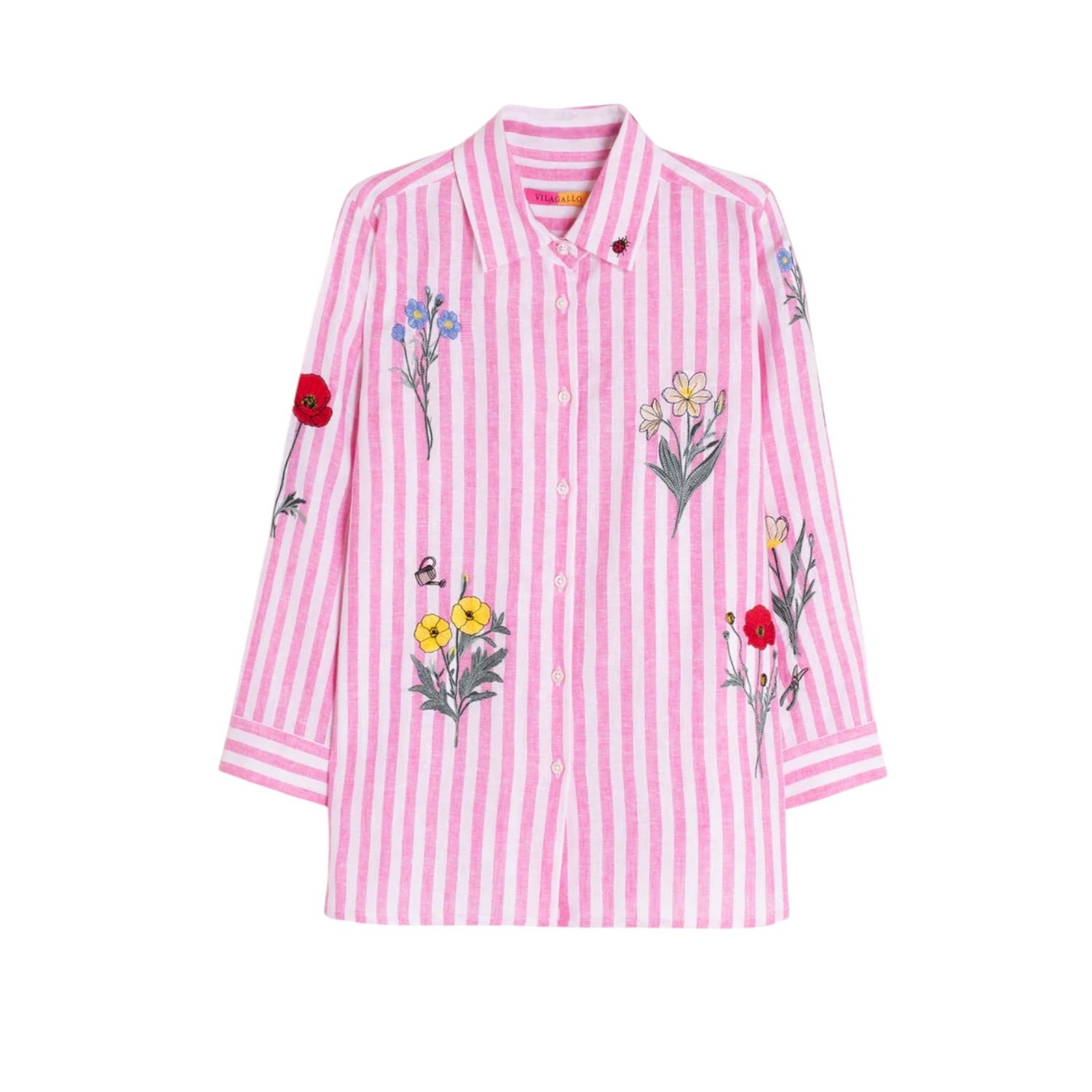 Sarah Embroidered Top - Pink &amp; White