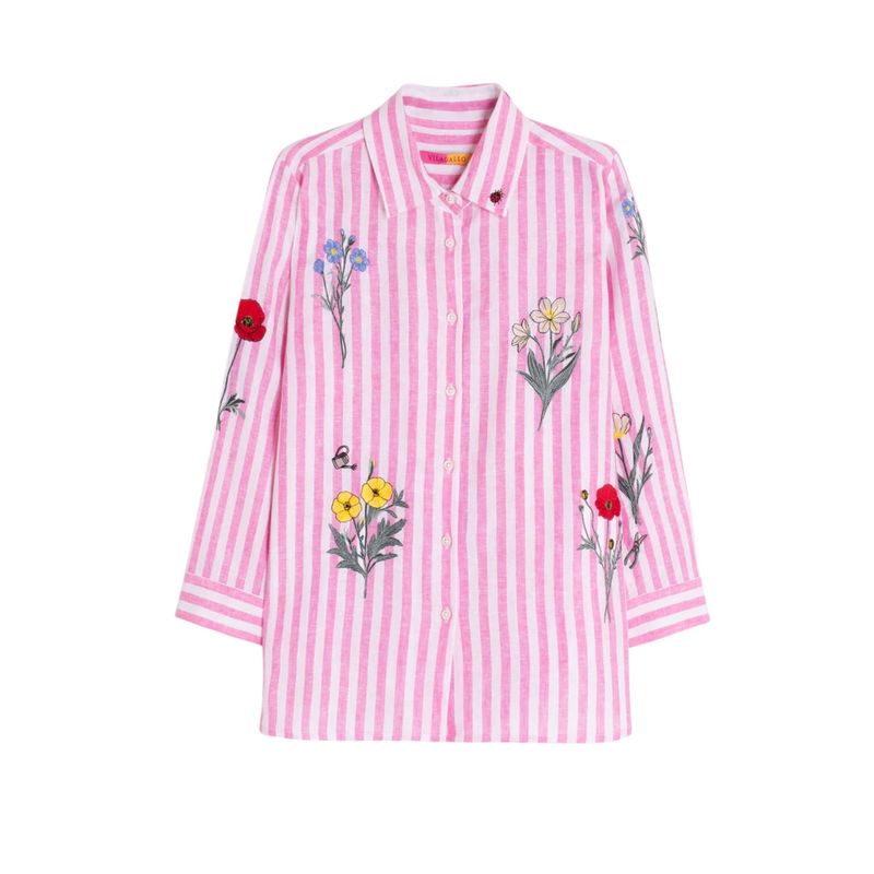 Sarah Embroidered Top - Pink &amp; White