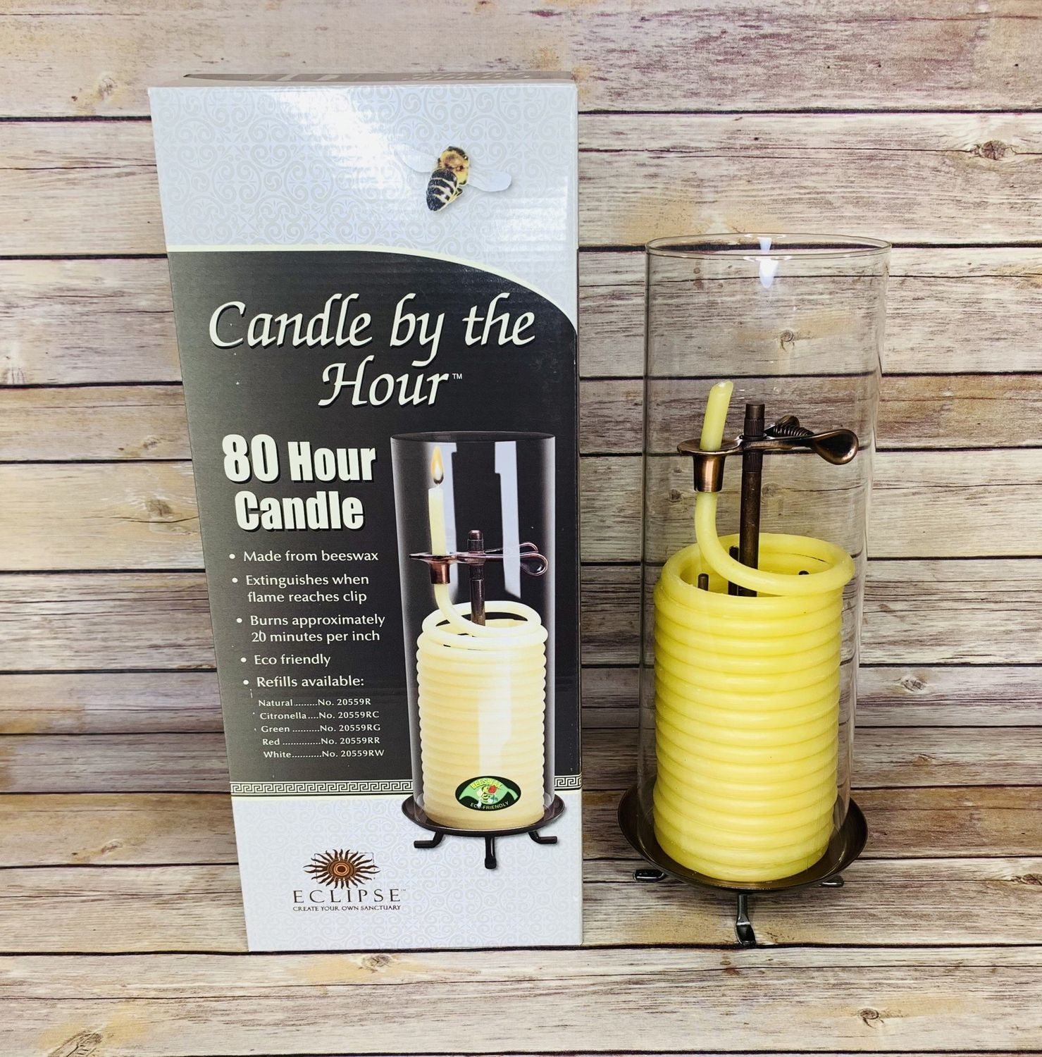 80 Hour Beeswax Candle with Glass Cylinder