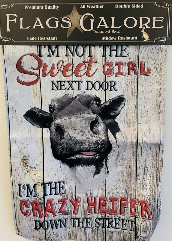 Flag-Crazy Heifer Down the Street Garden Flag