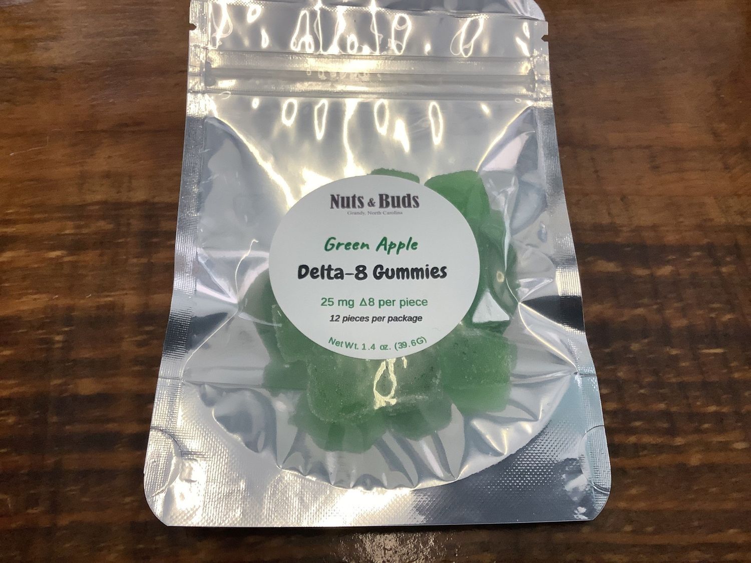 Nuts and Buds (Delta 8) Green Apple-25 mg per gummie