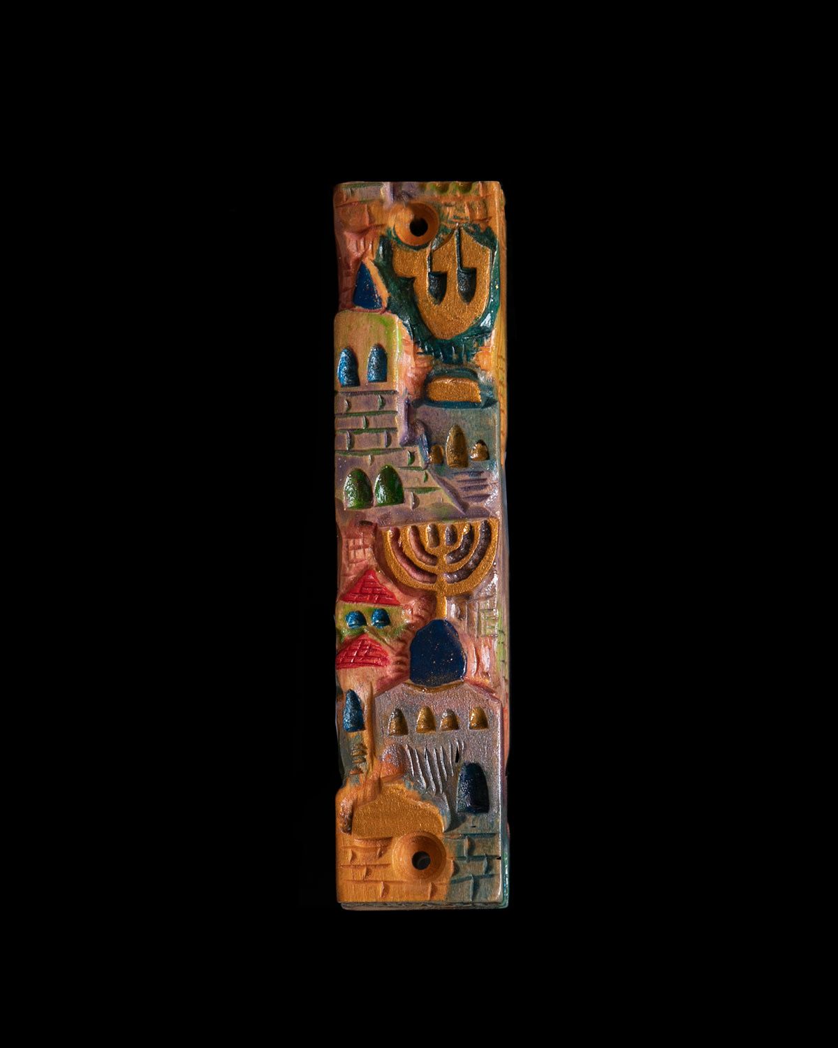Mezuzah, Carved Jerusalem/Painted