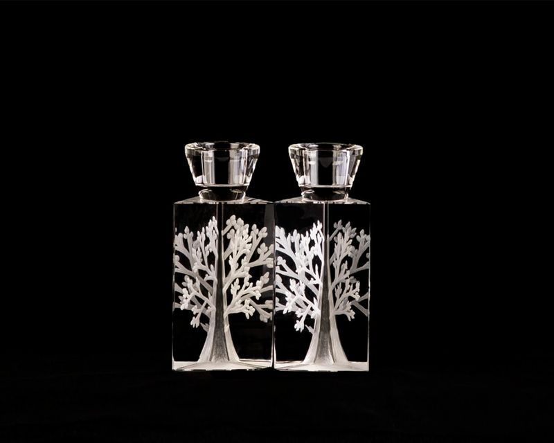 Candlesticks, Etched Crystal Tree of Life