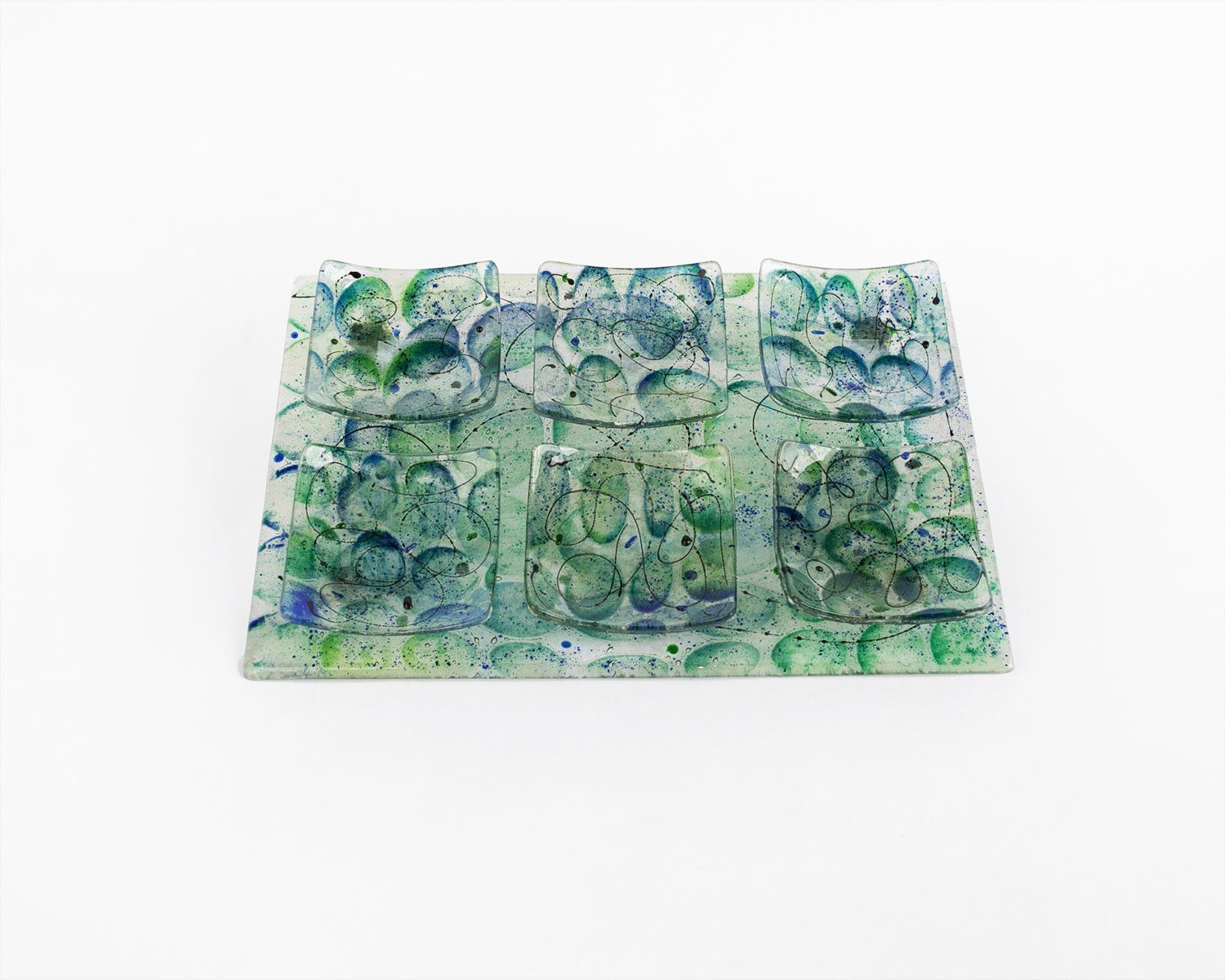 Seder Plate Green /Blue Glass