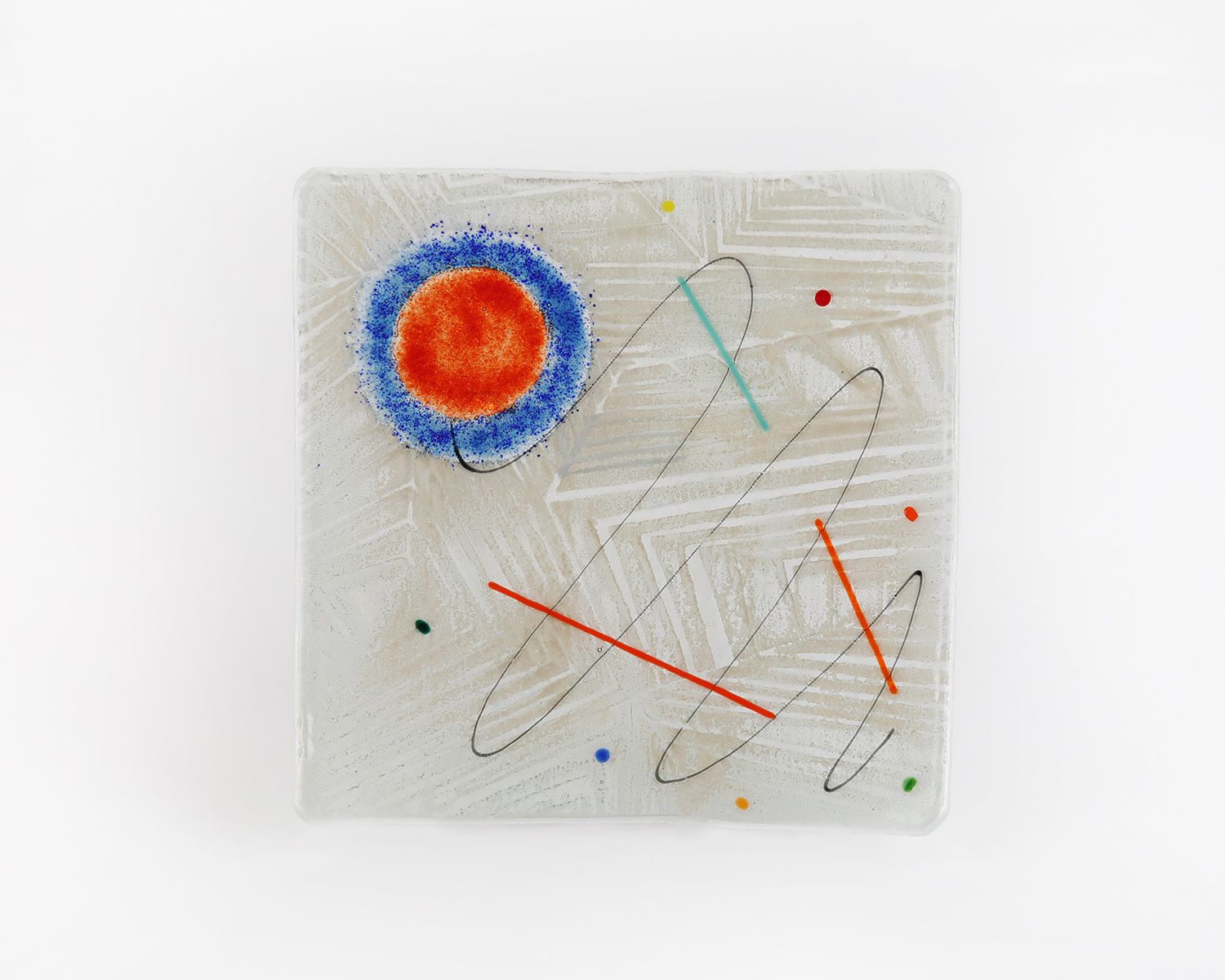 Matzah Plate Artisinal Glass white &amp; multi