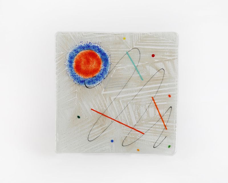 Matzah Plate Artisinal Glass white &amp; multi