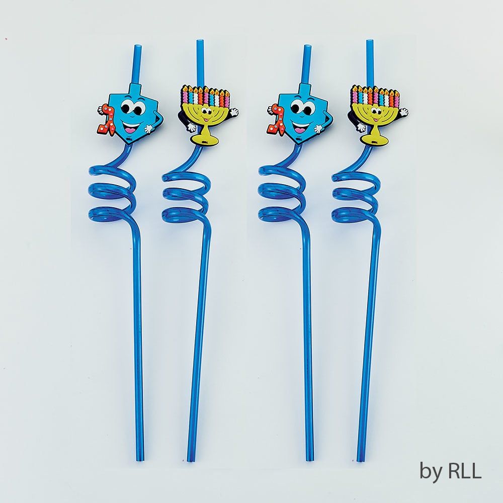 Chanukah Straws with Dreidels and Menorahs