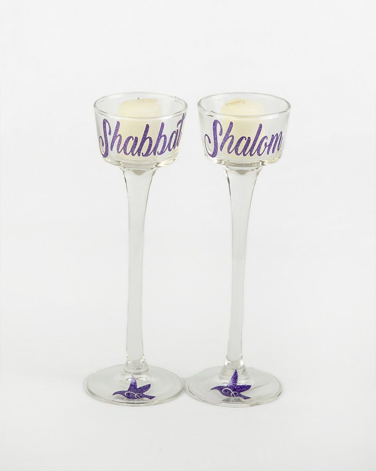 Candle holders Glass Shabbat Shalom