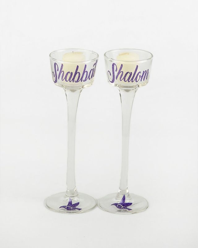 Candle holders Glass Shabbat Shalom