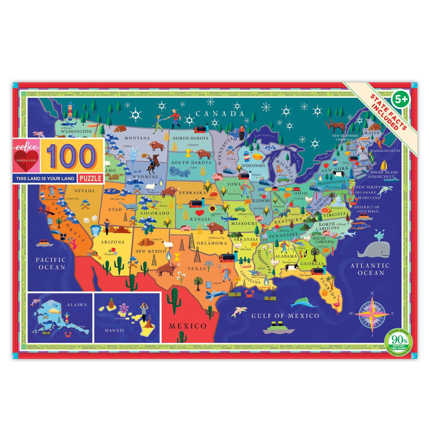 Eeboo 100pc Puzzle - This Land Is Your Land