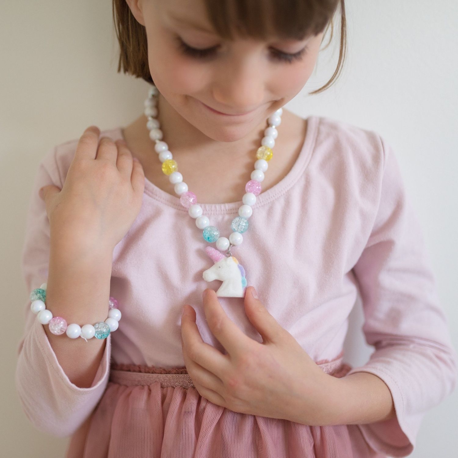 White Unicorn Necklace and Bracelet Set