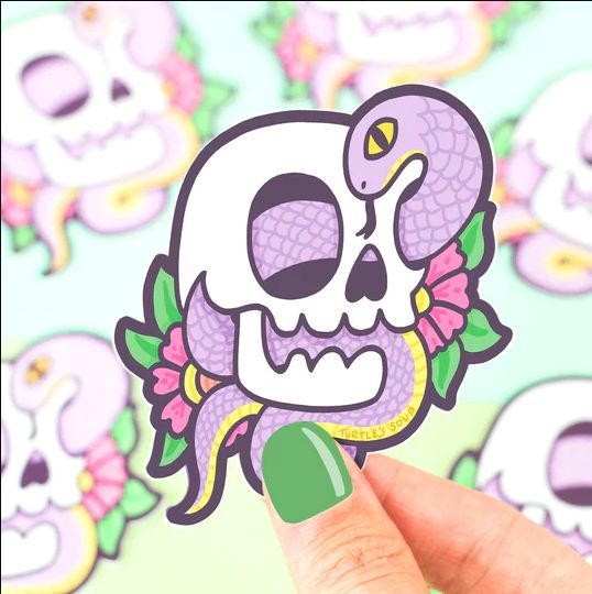Turtle Soup Vinyl Sticker - Snake Skull Serpent Floral Dark Tattoo Style