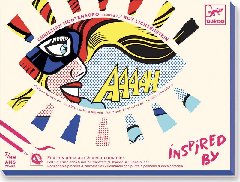 ## Djeco Superheroes Inspired by Lichtenstein Coloring and Rub-On Transfer Kit