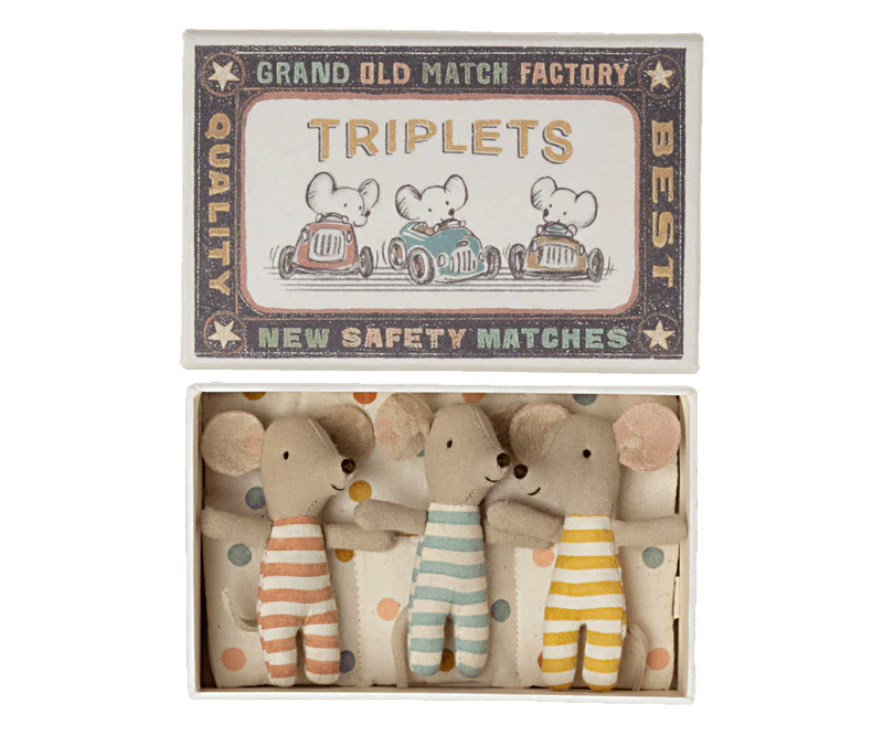 Maileg - Triplets, Baby Mice in Matchbox