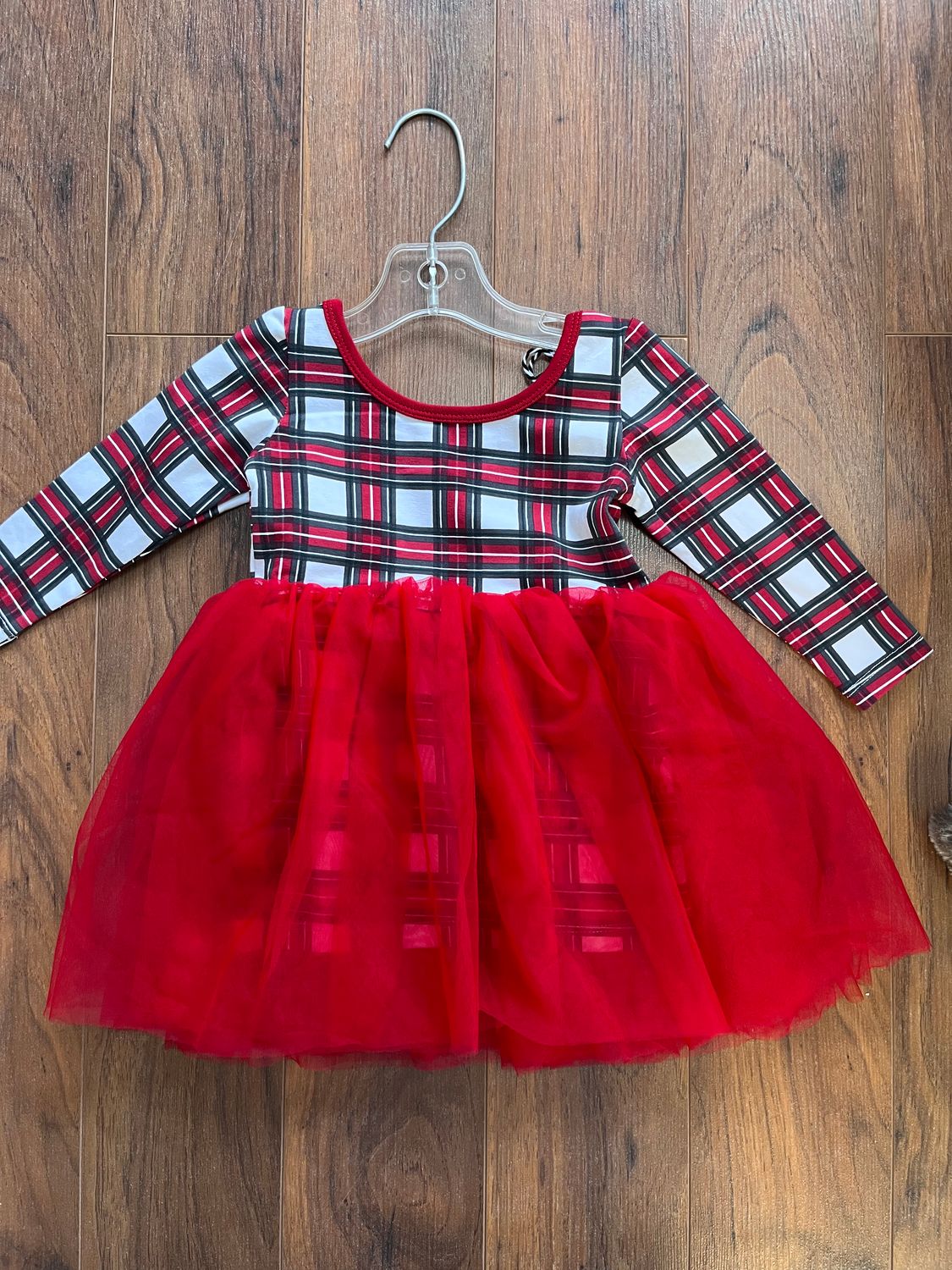 WHITE TARTAN BABY DRESS , Color: WHITE TARTAN, Size: 12-18 MONTHS