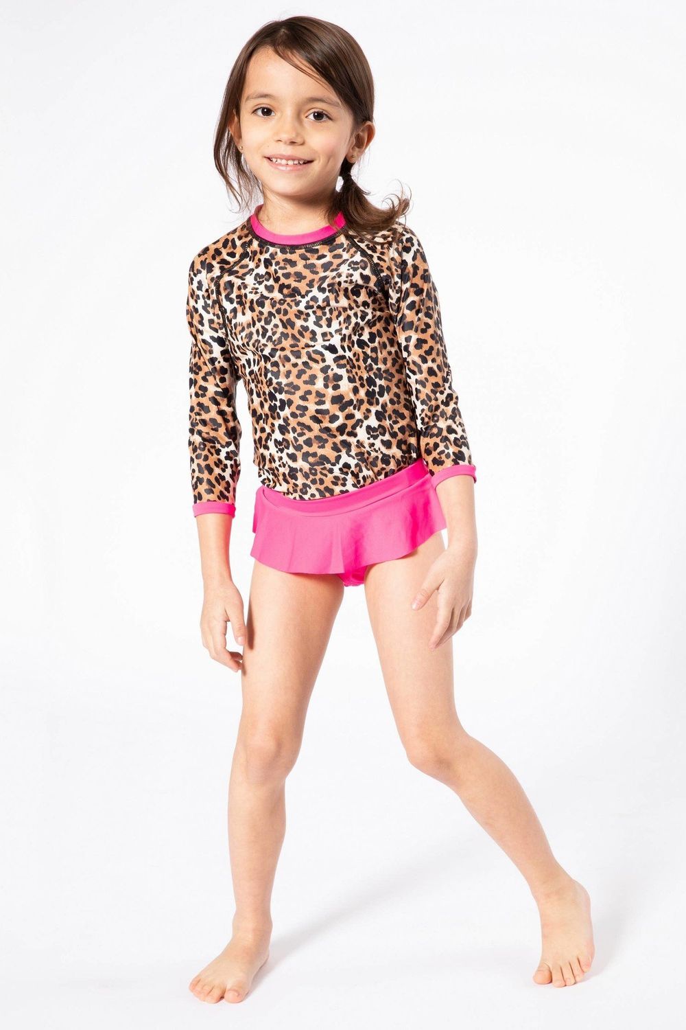 Long Sleeve Rashguard Top &amp; Ruffled Skort Cheetah