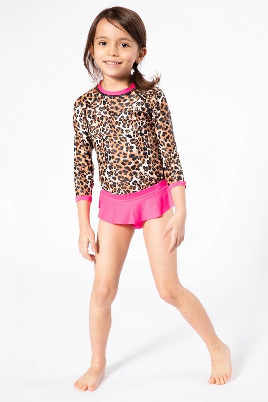 Long Sleeve Rashguard Top &amp; Ruffled Skort Cheetah