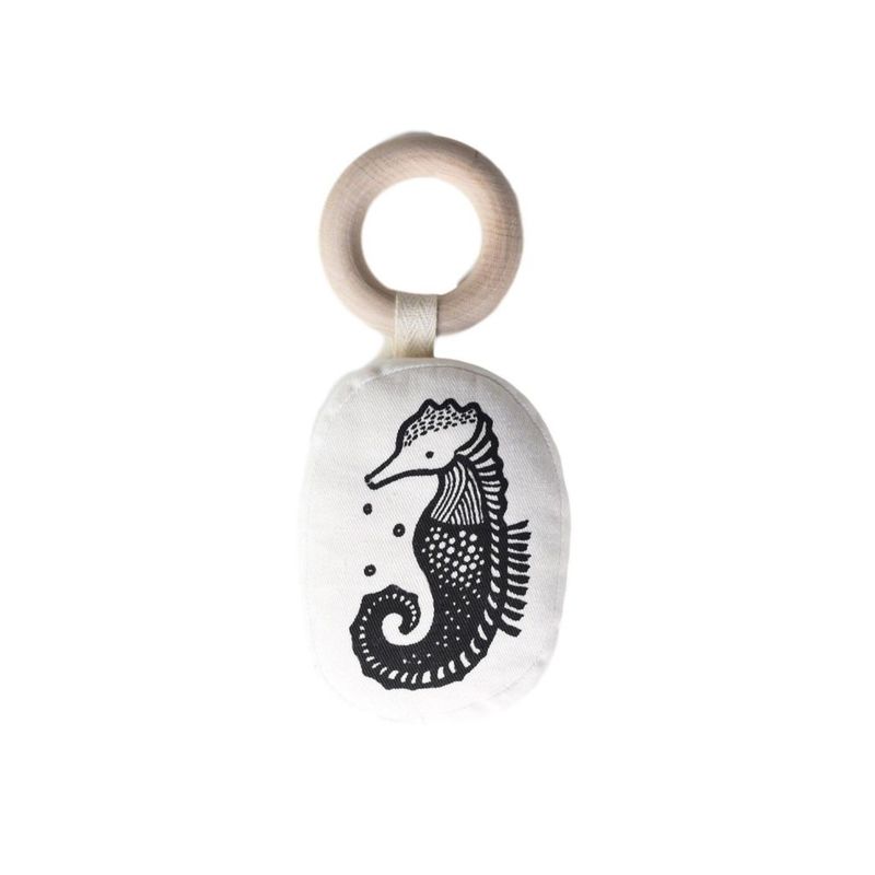 Wee Gallery Organic Teether with Wooden Ring, Color: Black &amp; White Seahorse