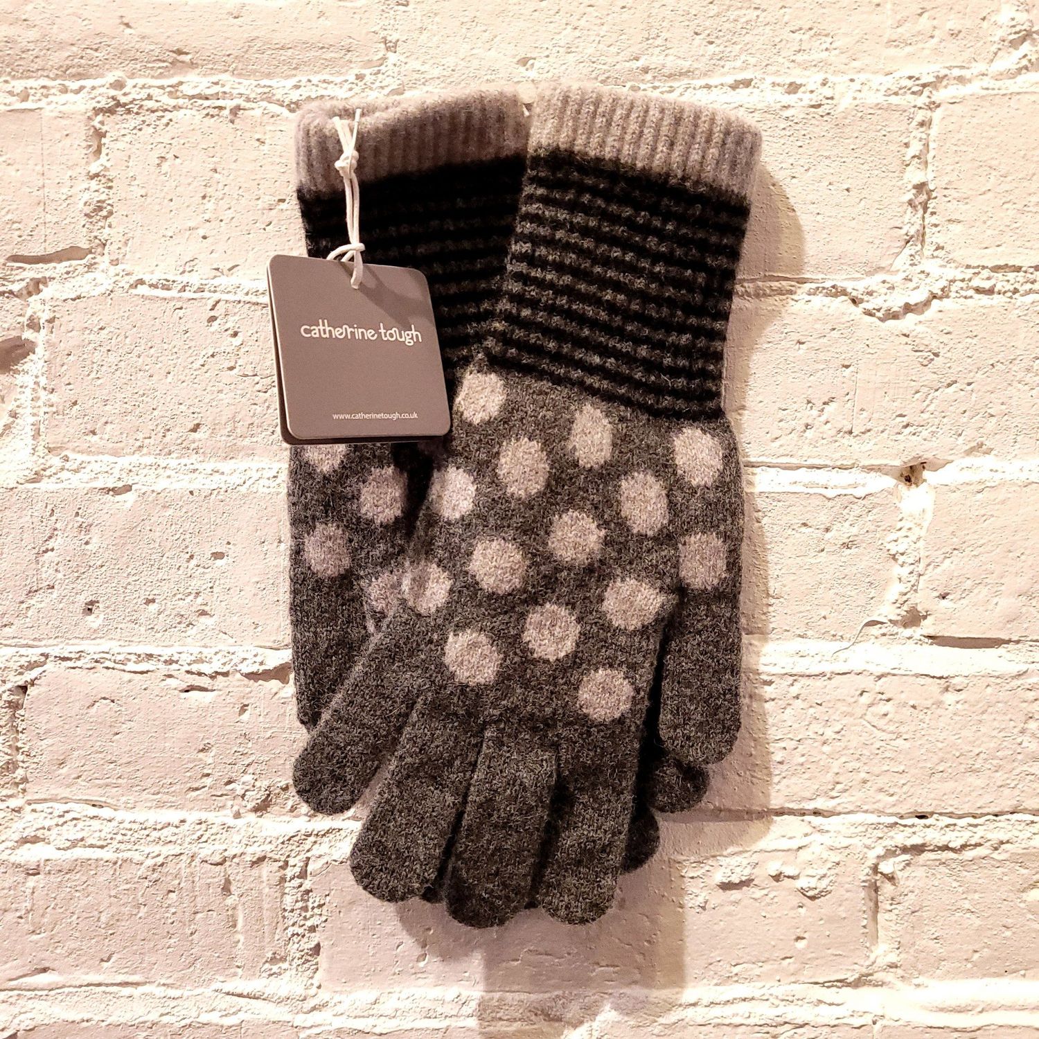 Catherine Tough: Lambswool Gloves &amp; Mittens |, Color: Grey Polka Dot
