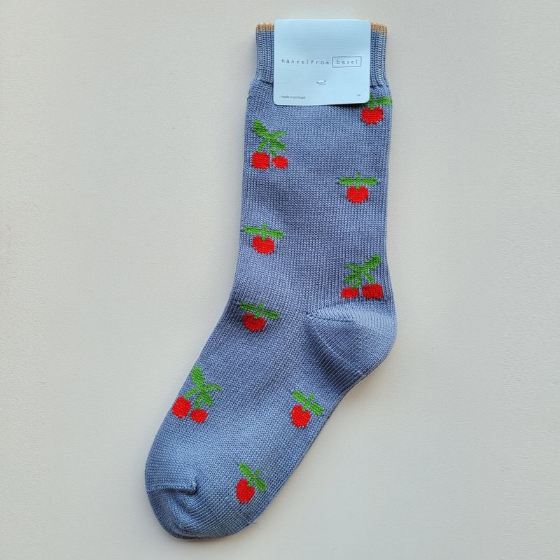 Hansel From Basel: Crew Sock | Little Cherries (Sky Blue) O/S