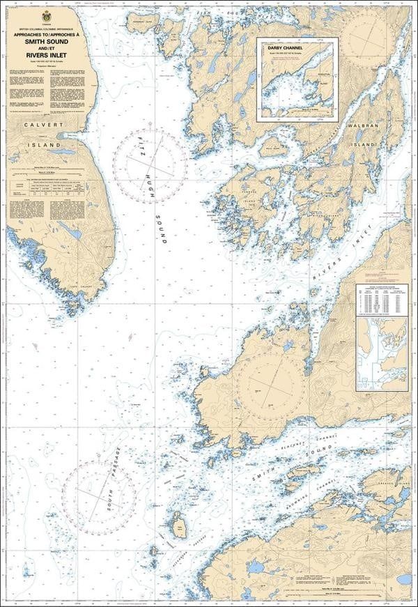 Nautical Charts - 3934 - Approaches to Smith Sound &amp; Rivers Inlet