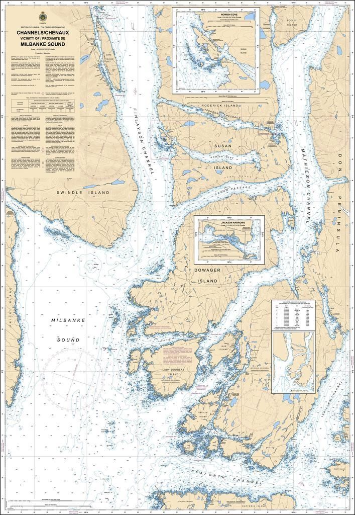 Nautical Charts - 3941 - Channels Chenaux Vicinity of Milbanke Sound