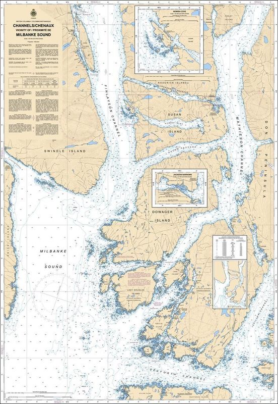 Nautical Charts - 3941 - Channels Chenaux Vicinity of Milbanke Sound