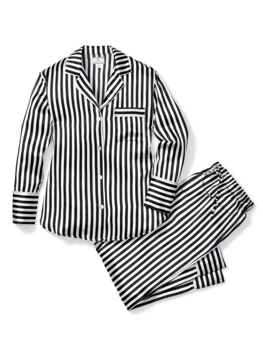 Petite Plume Silk Bengal Stripe Long Sleeve &amp; Pant Set, Size: X-Small