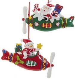 Snowman &amp; Santa Plane Ornament