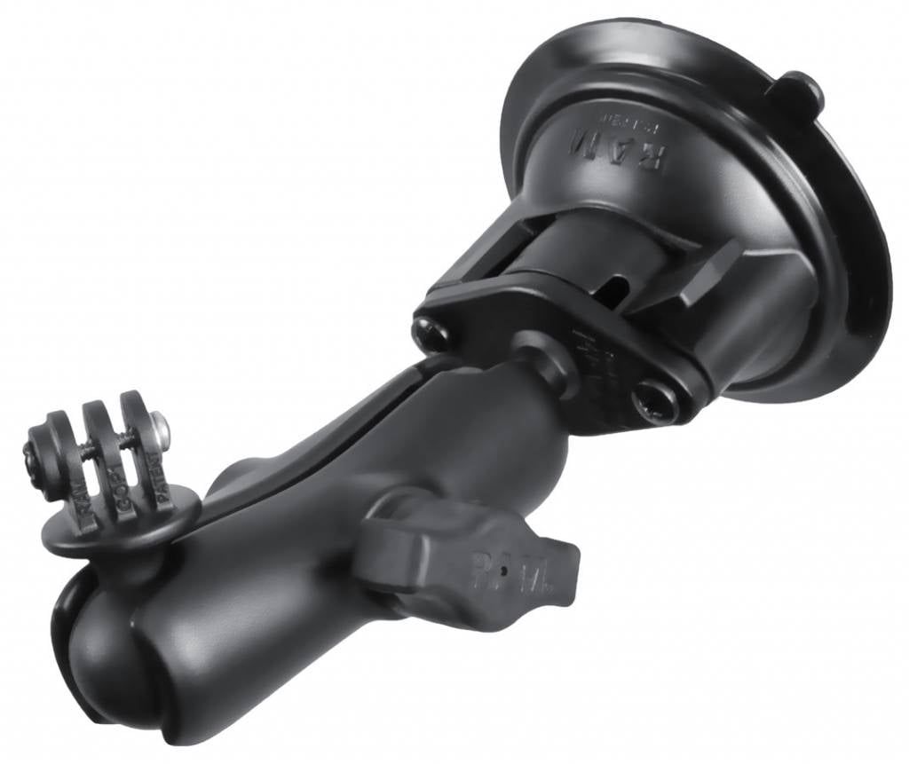 RAM TWIST LOCK SUCTION CUP MOUNT, SHORT DOUBLE SOCKET ARM WITH CUSTOM GoPro HERO ADAPTER