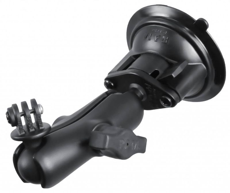 RAM TWIST LOCK SUCTION CUP MOUNT, SHORT DOUBLE SOCKET ARM WITH CUSTOM GoPro HERO ADAPTER