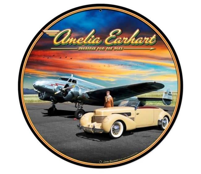 Amelia Earhart Round Metal Sign