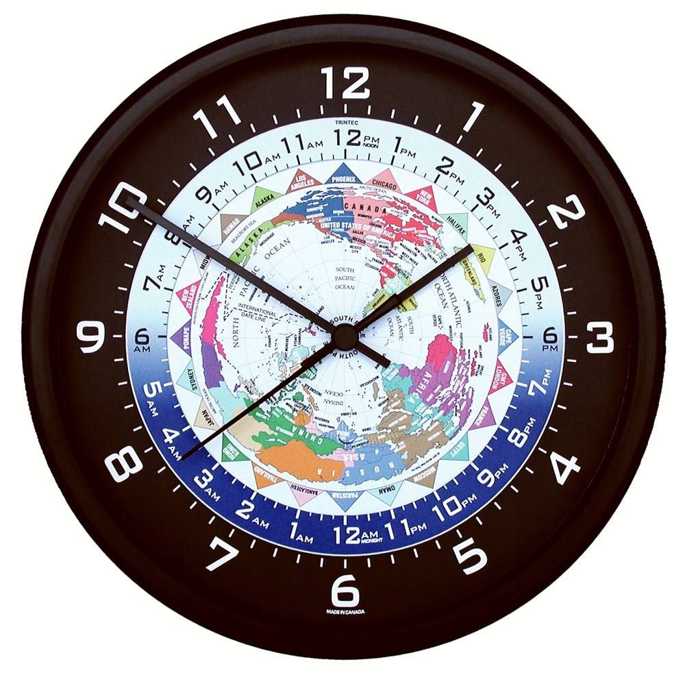 World Time Clock, Black Frame, 10"