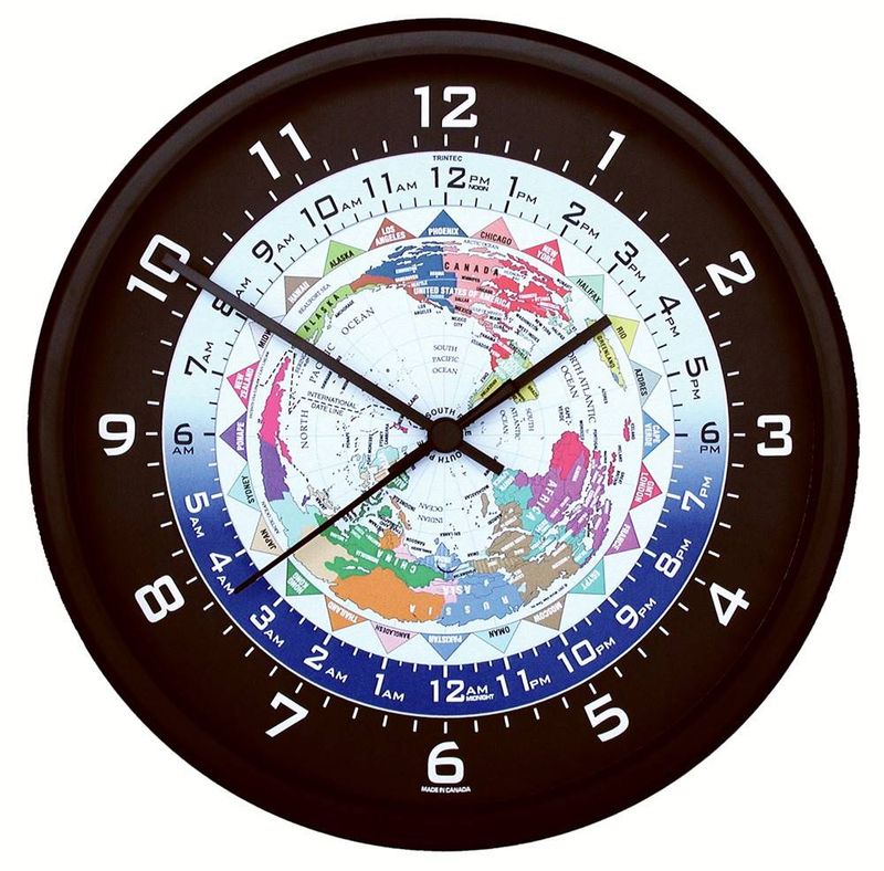 World Time Clock, Black Frame, 10"