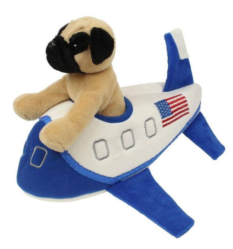 PUG PLUSH, BLUE AIRPLANE