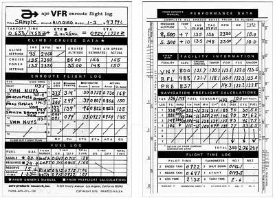 VFR-100 FLIGHT LOG PAD