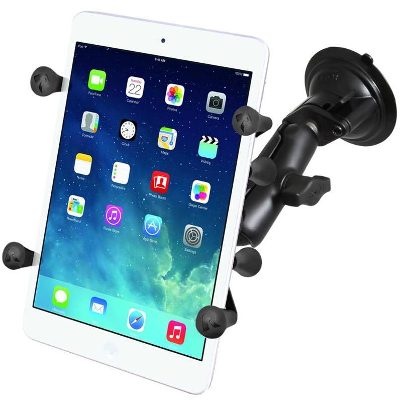 RAM TWIST LOCK SINGLE SUCTION CUP WITH LONG DOUBLE SOCKET ARM AND UNIVERSAL X-GRIP FOR iPAD MINI