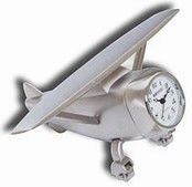 DESK CLOCK, HI-WING AIRPLANE, METAL, SILVER